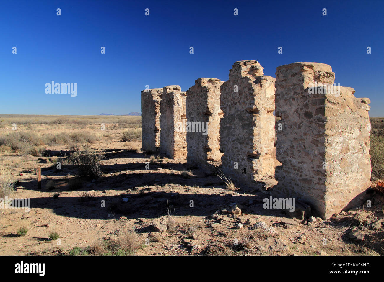 Numerous ruins of old military structures can be found scattered throughout the grounds of historic Fort Craig, located in the US state of New Mexico Stock Photo