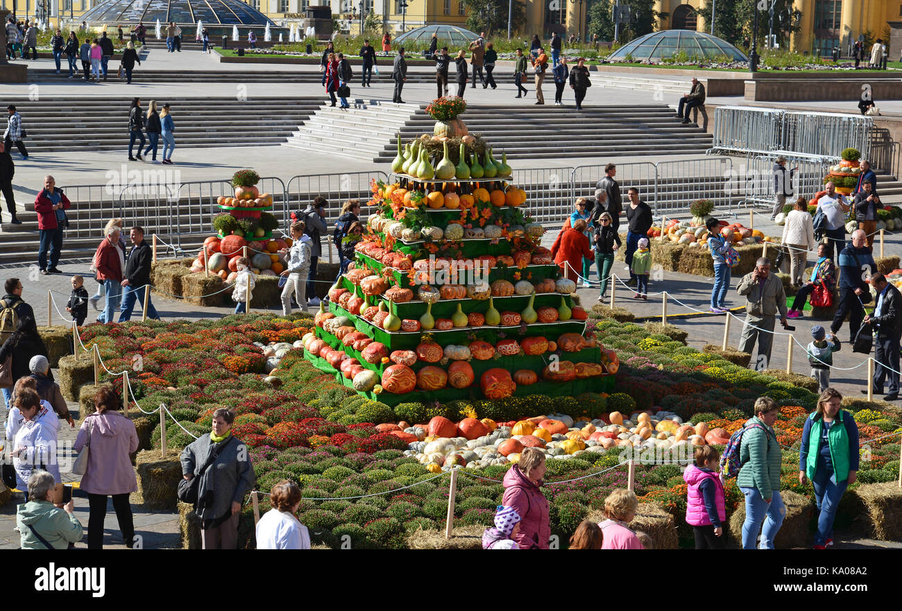 Moscow, Russia - September 23. 2017. Golden Autumn - gastronomic festival on Manezhnaya Square Stock Photo