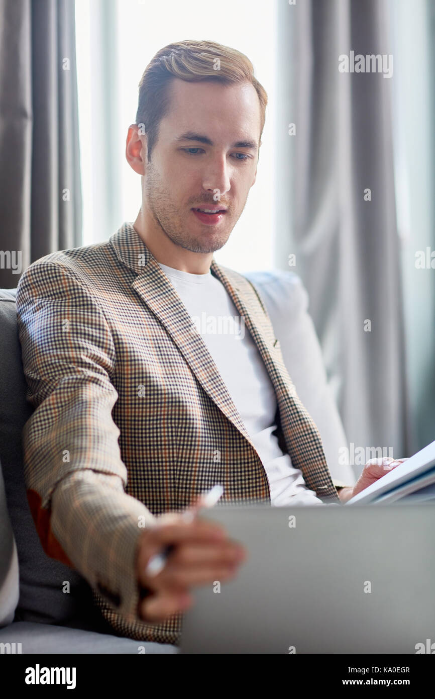 Working at Employee Lounge Stock Photo