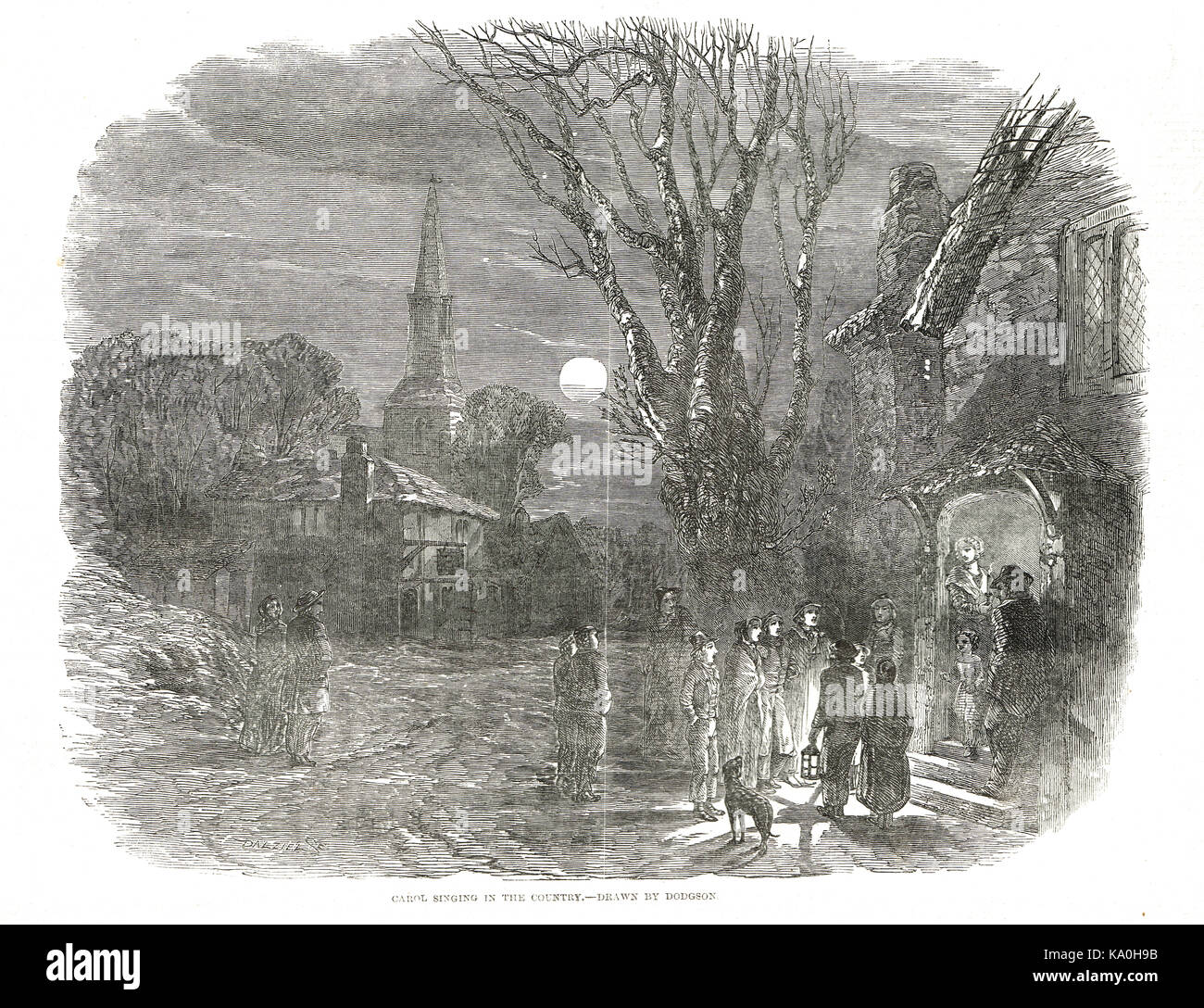 Carol singing in the countryside,1848 Stock Photo