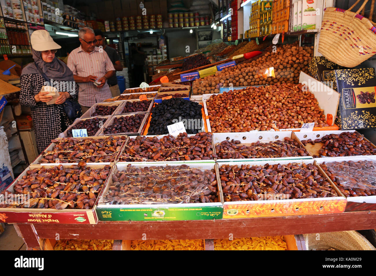 Moroccan dates souvenir shop in the streets of the Medina of Rabat