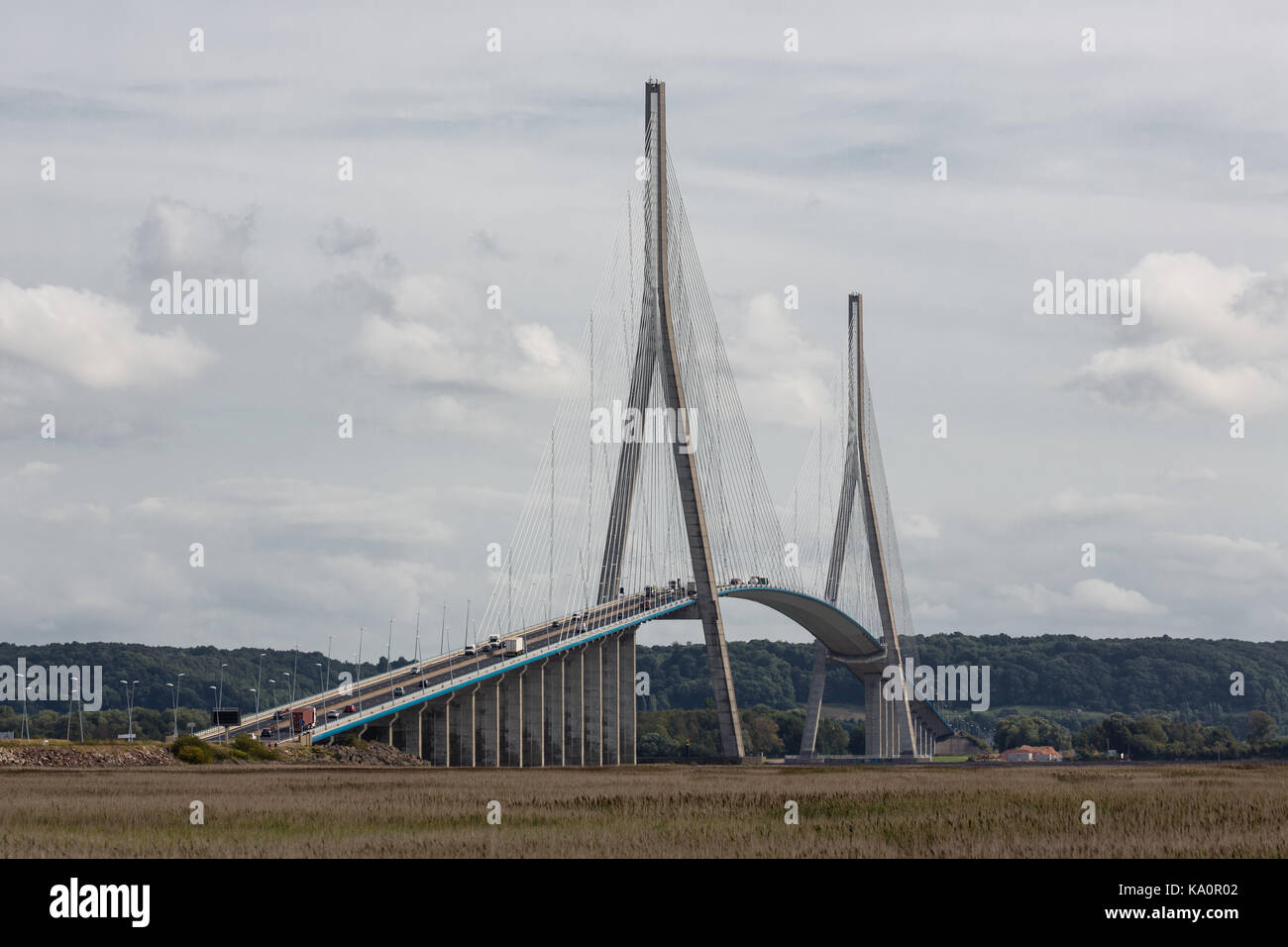 Pont de Normandie, bridge crossing river Seine near Le Havre in France Stock Photo