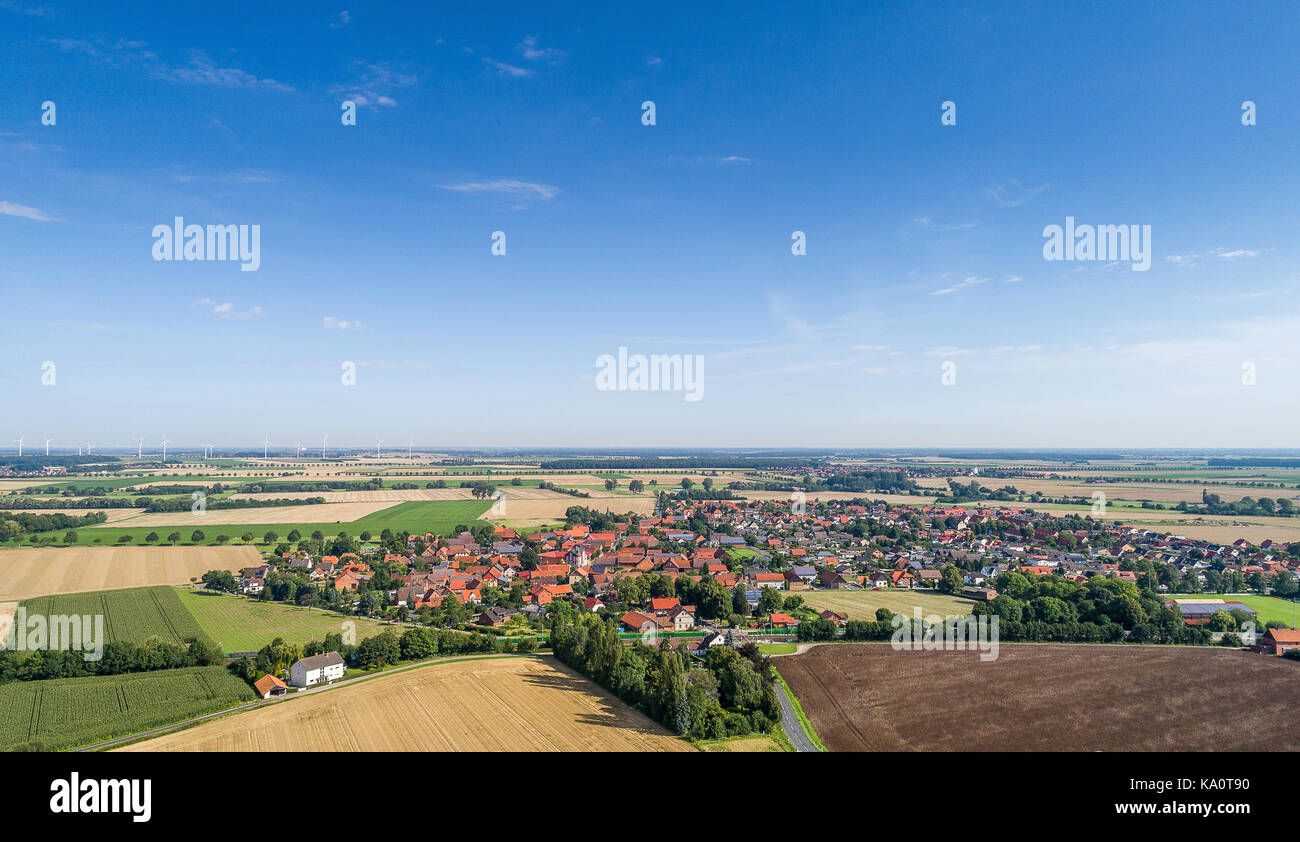 Aerial viiew of a small village in Germany, nerby Hildesheim Stock Photo