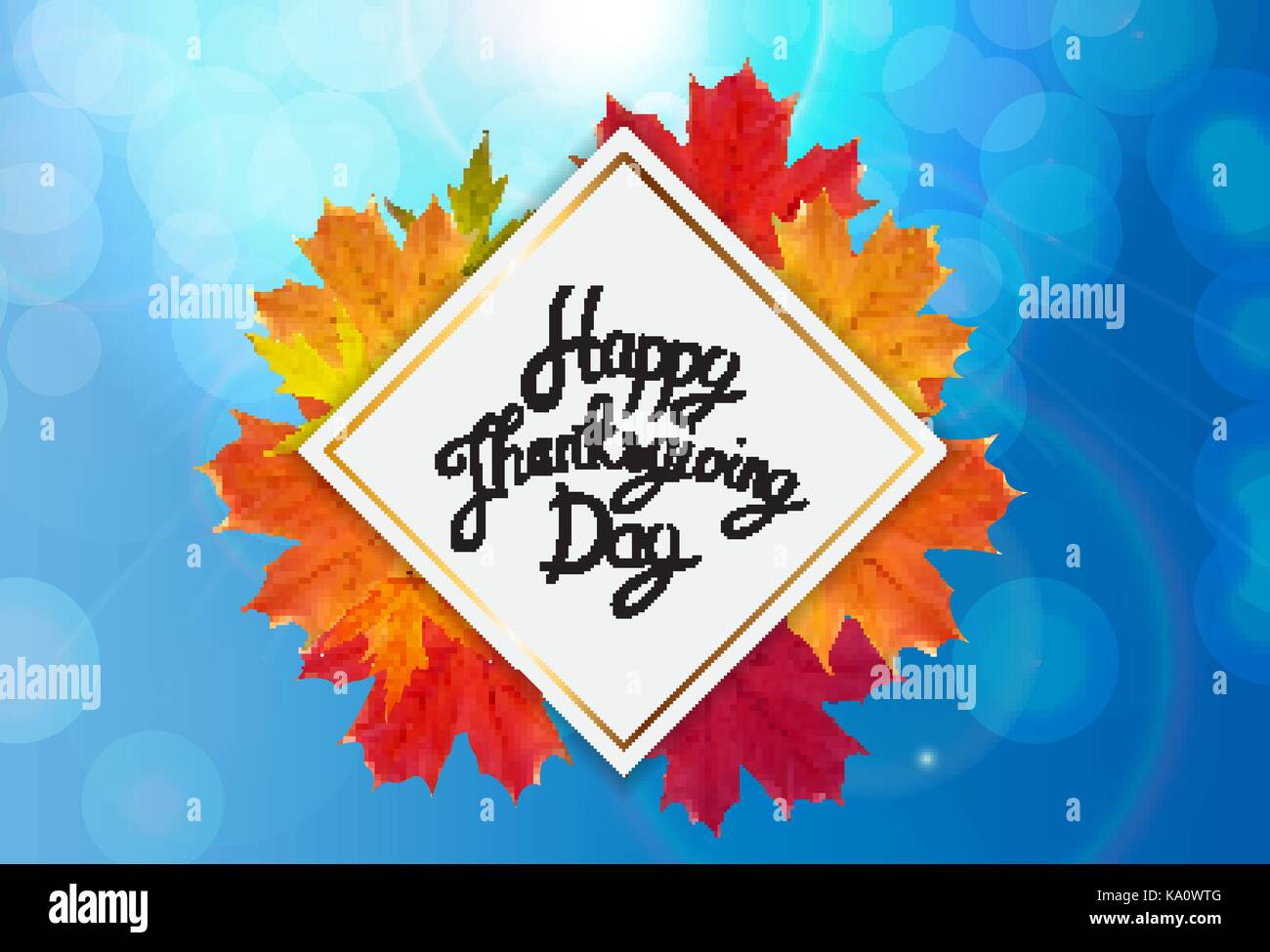 Happy Thanksgiving Day Background with Shiny Autumn Natural Leaves ...