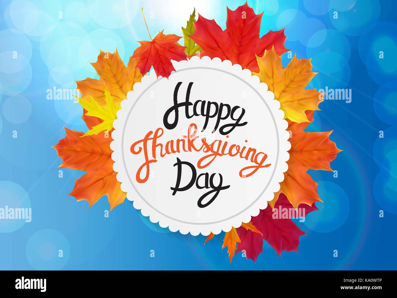 Happy Thanksgiving Day Background with Shiny Autumn Natural Leaves ...