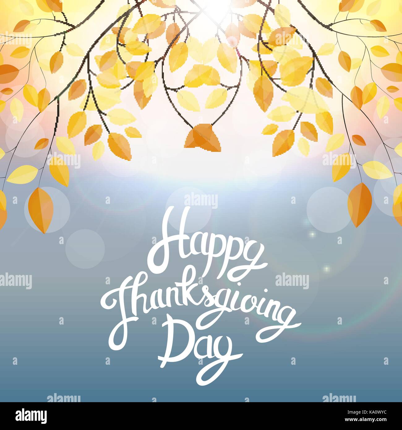 Happy Thanksgiving Day Background with Shiny Autumn Natural Leaves ...