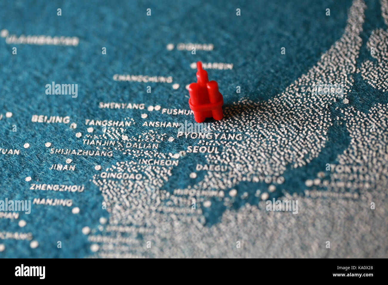 map on north korea with nuclear sign Stock Photo