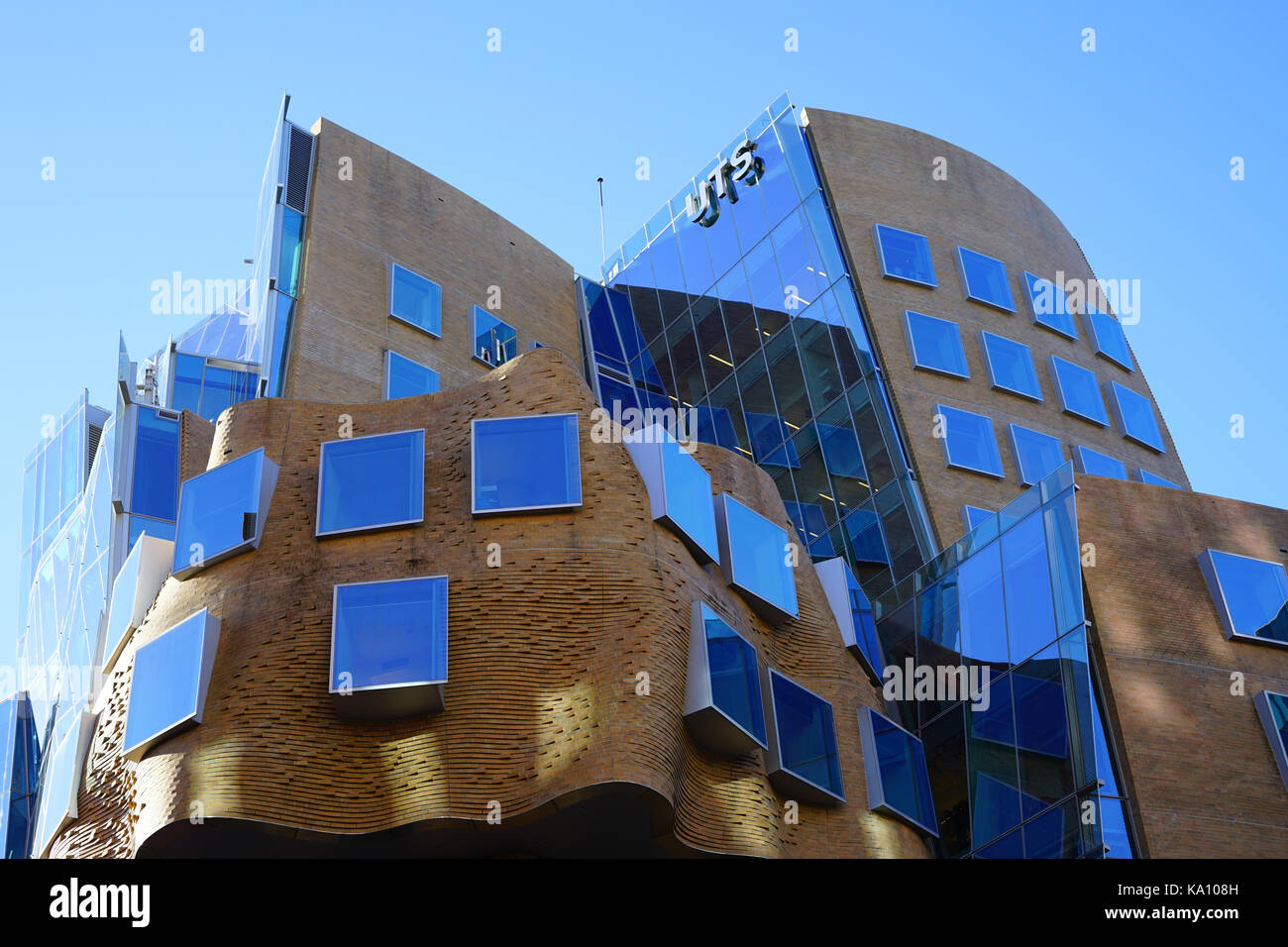 View of the Dr Chau Chak Wing Building at the Business School at the University of Technology Sydney (UTS). It was designed by architect Frank Gehry. Stock Photo