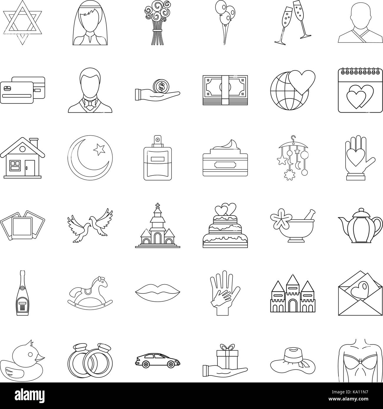 Heart icons set, outline style Stock Vector Image & Art - Alamy