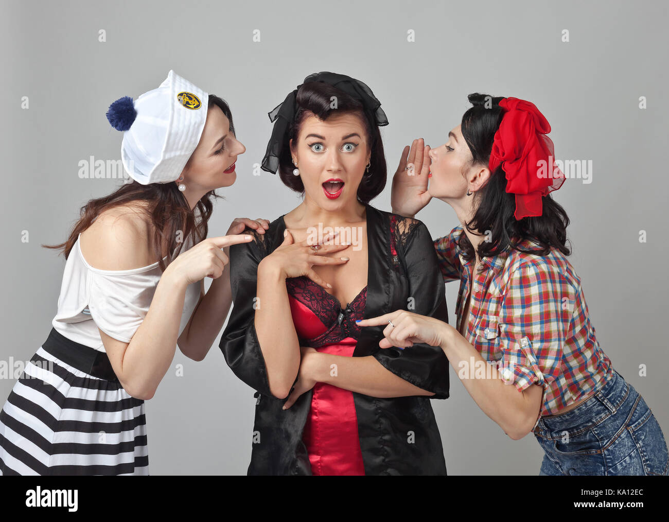 Beautiful Women Talking Girls In Pin Up Style With Perfect Hair