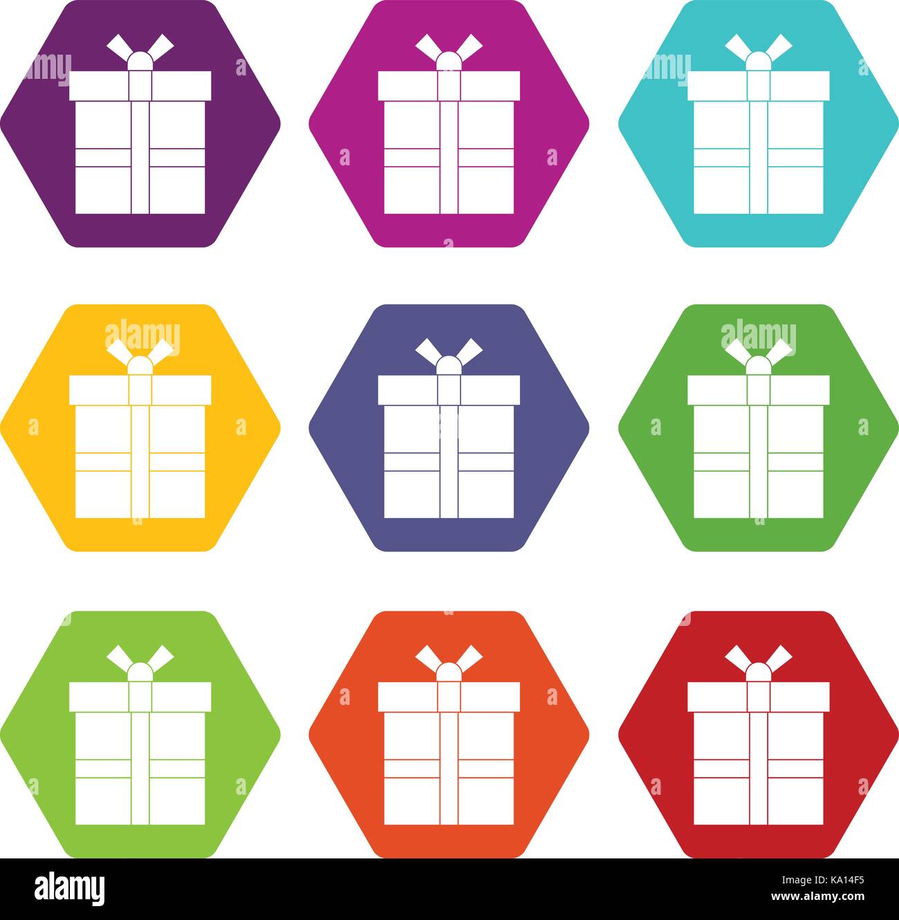 Gift box with ribbon icon set color hexahedron Stock Vector Image & Art ...