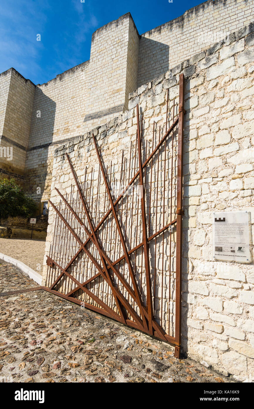 Modern metal gate, Chateau Chinon, France. Stock Photo