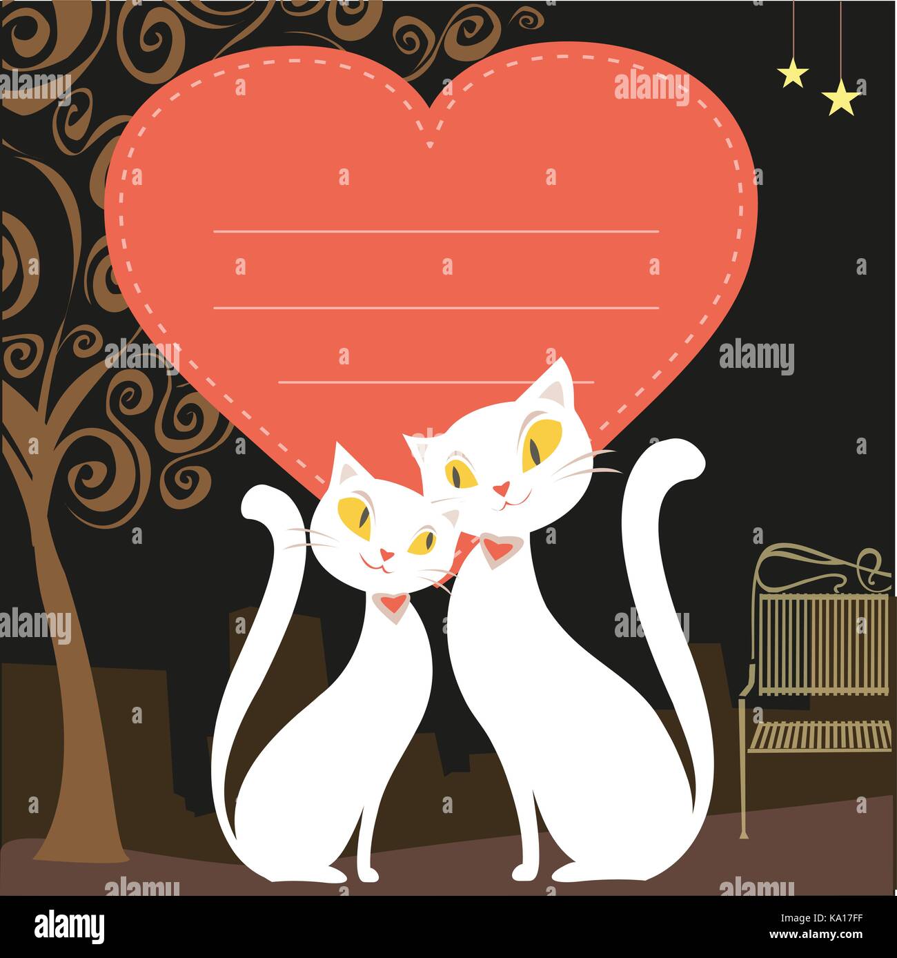 Couple Of White Cats And Red Heart Greeting Card Or Banner Vector Illustration Stock Vector