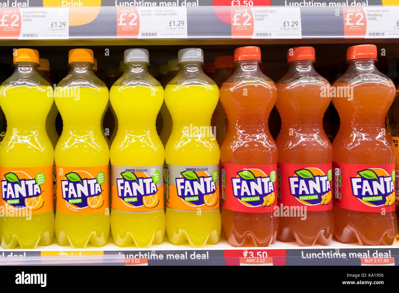 Fizzy drinks on display on a supermarket shelf Stock Photo Alamy
