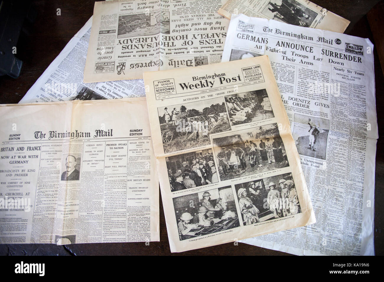 Old newspaper World War II headlines Stock Photo