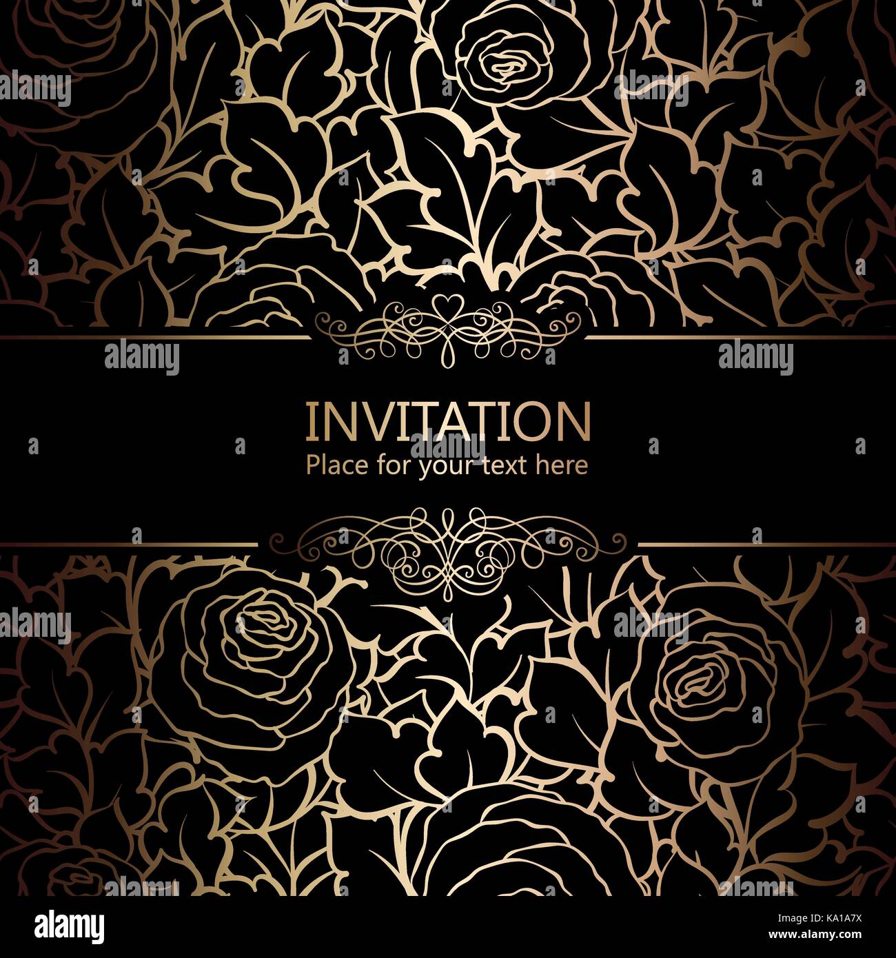 Abstract Background With Roses Luxury Black And Gold Vintage