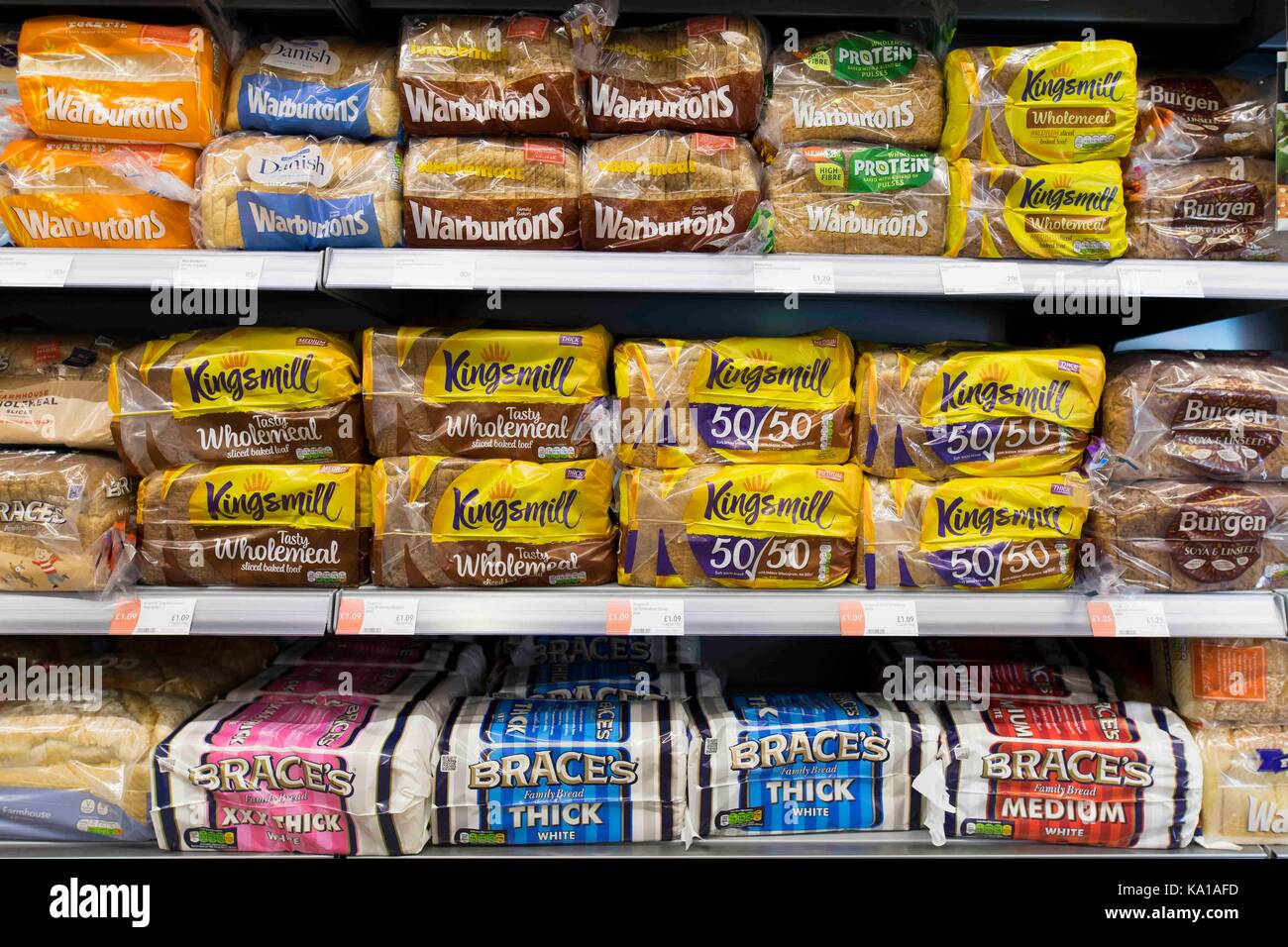 Bread on sale on a shelf in a supermarket store Stock Photo Alamy
