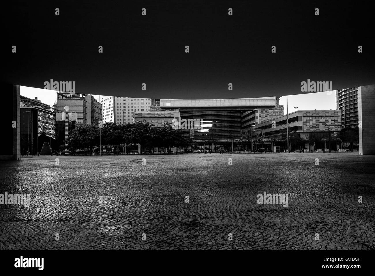 capture around the parque das naçoes in Lisbon, Portugal - Public park and a popular leisure venue, under one of largest concrete roofs of the world. Stock Photo