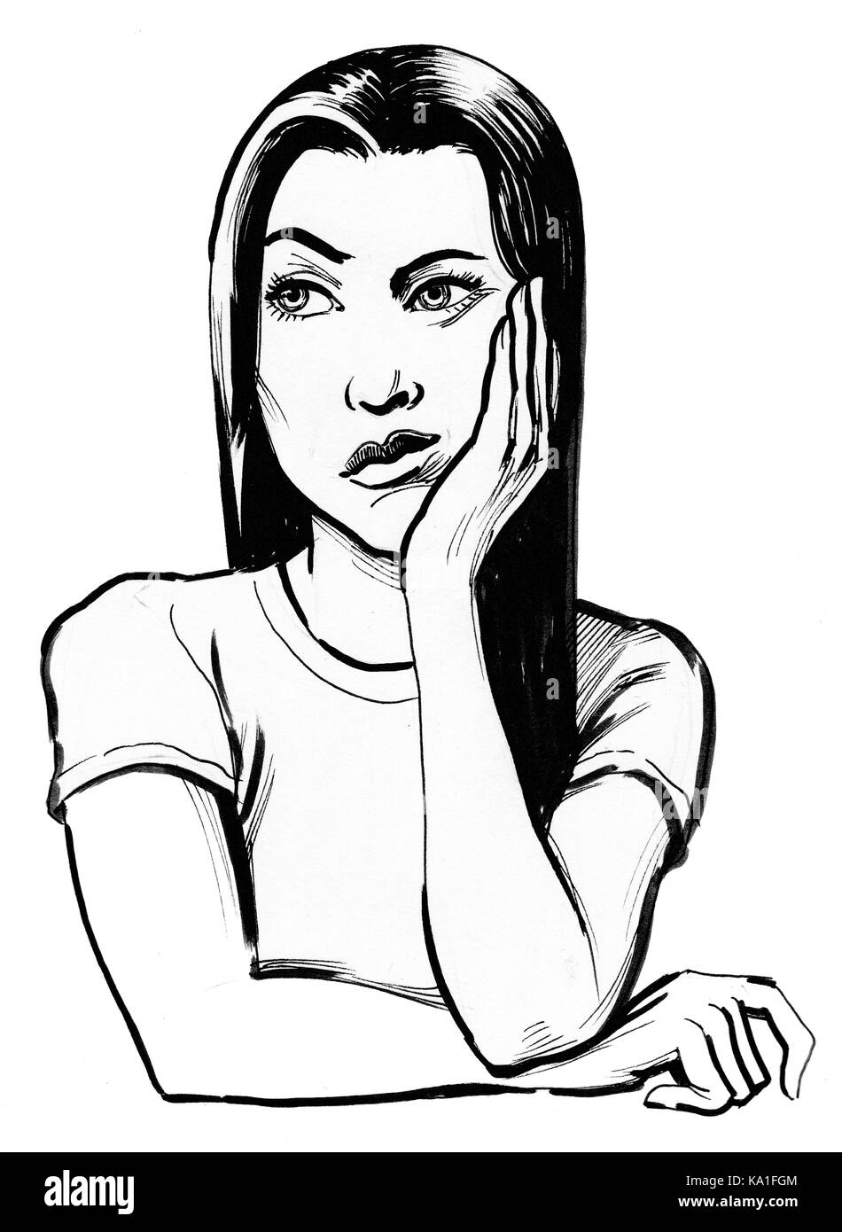 Girl thinking sketch Black and White Stock Photos & Images - Alamy