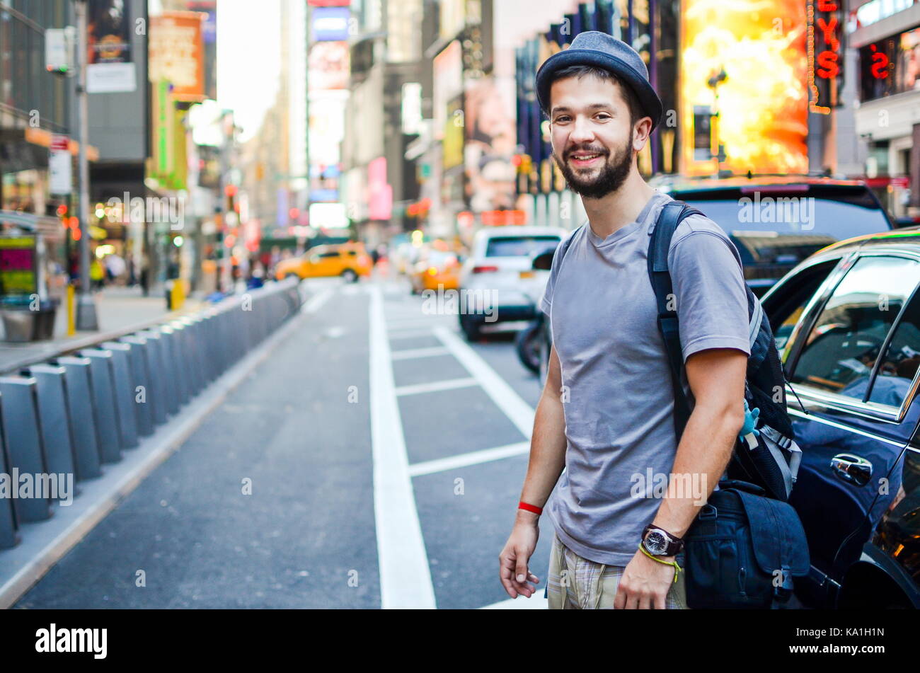 Urban tourist at Times Square in New York, USA Stock Photo