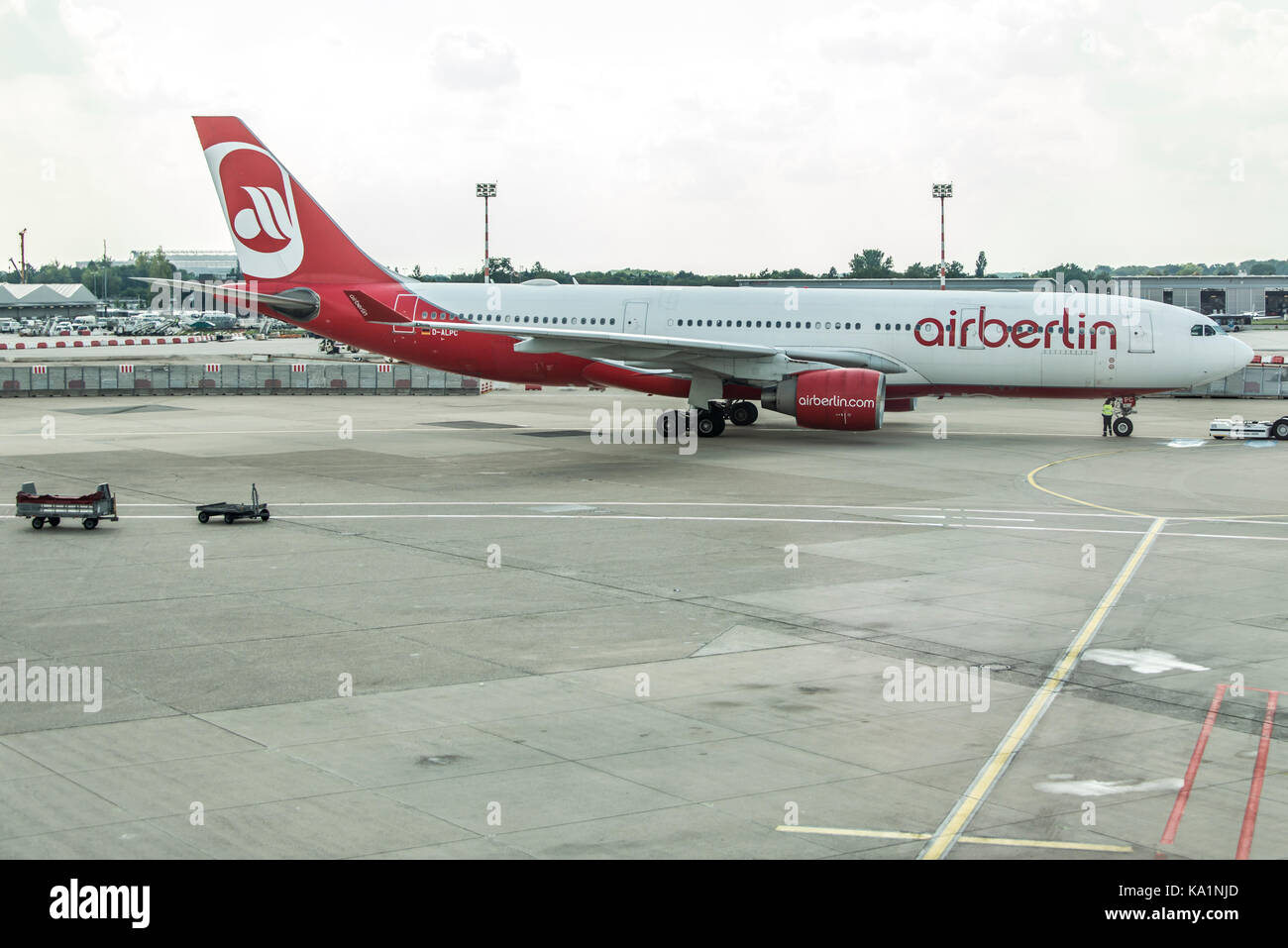 DUSSELDORF, GERMANY - SEPTEMBER 03, 2017: Airbus A320 Air Berlin at the airport of Dusseldorf while taxiing Stock Photo
