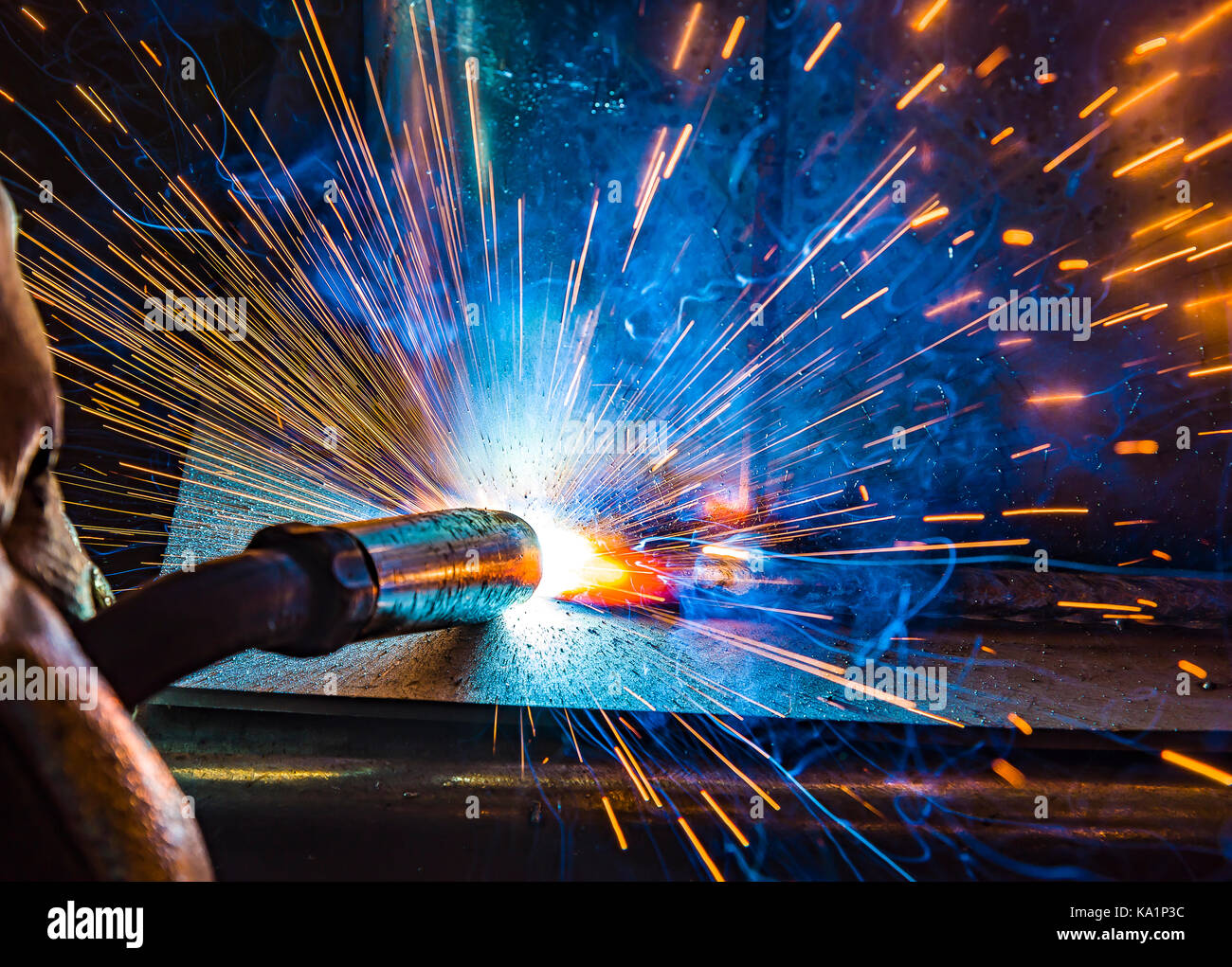 welder, craftsman, erecting technical steel Industrial steel welder in