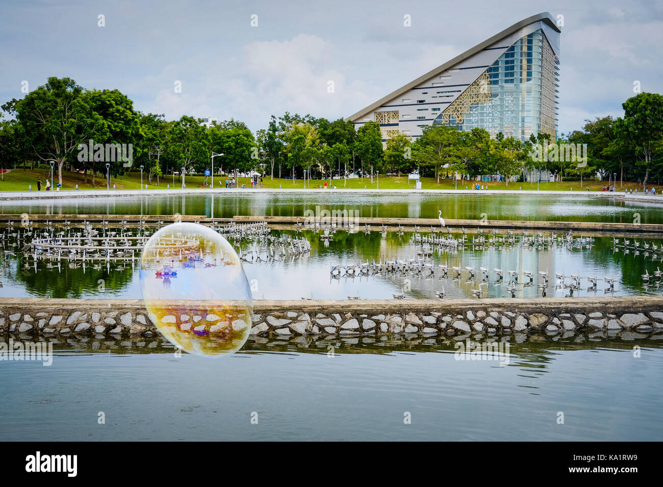 View of New Sabah Public Library from Perdana Park, Kota Kinabalu Stock Photo