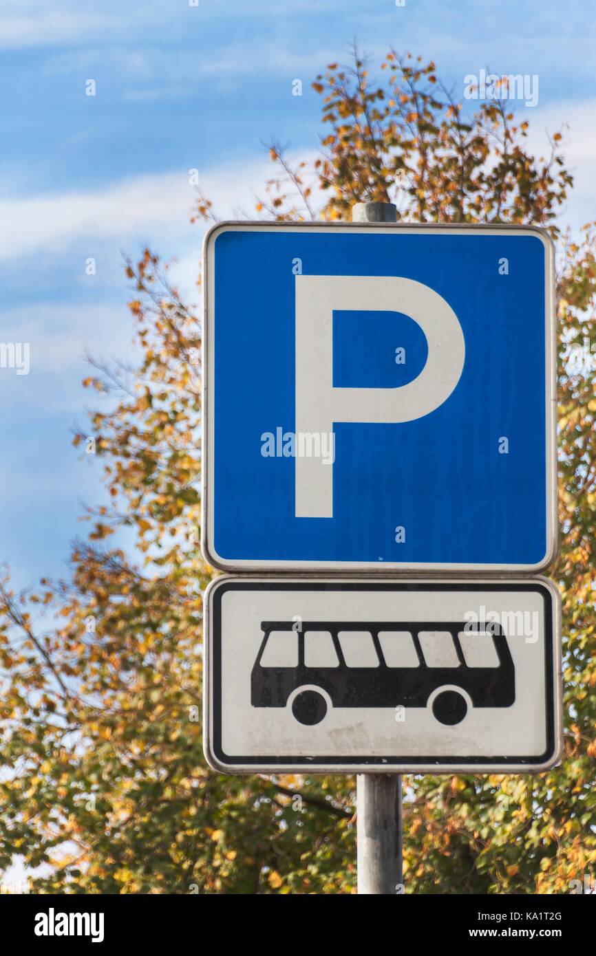 Coach parking. Road sign. Reserved for bus. Public transport in the city Stock Photo Alamy