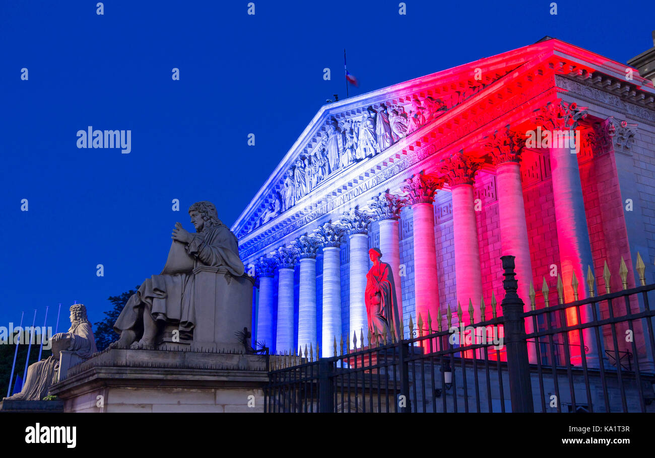 The French National Assembly lit up with colors of French national flag