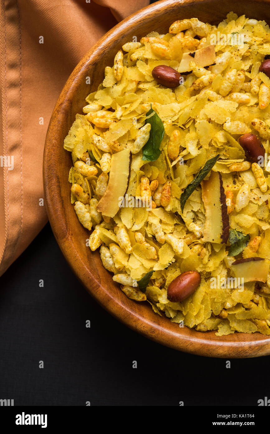Indian traditional and popular snack poha chivda or chivada made from ...