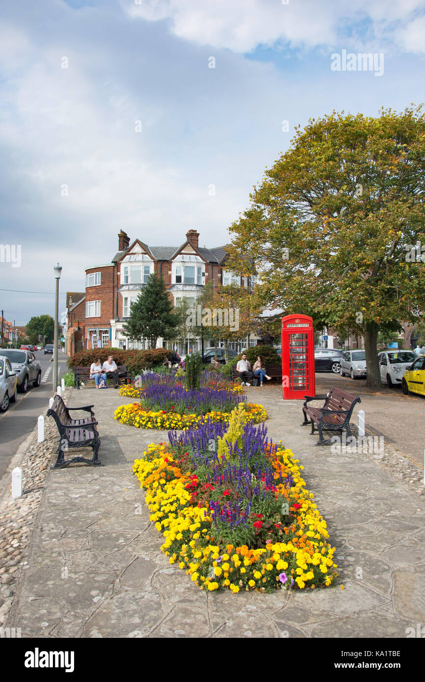 Garden seating area on Connaught Ave, Frinton-on-Sea, Essex, England, United Kingdom Stock Photo
