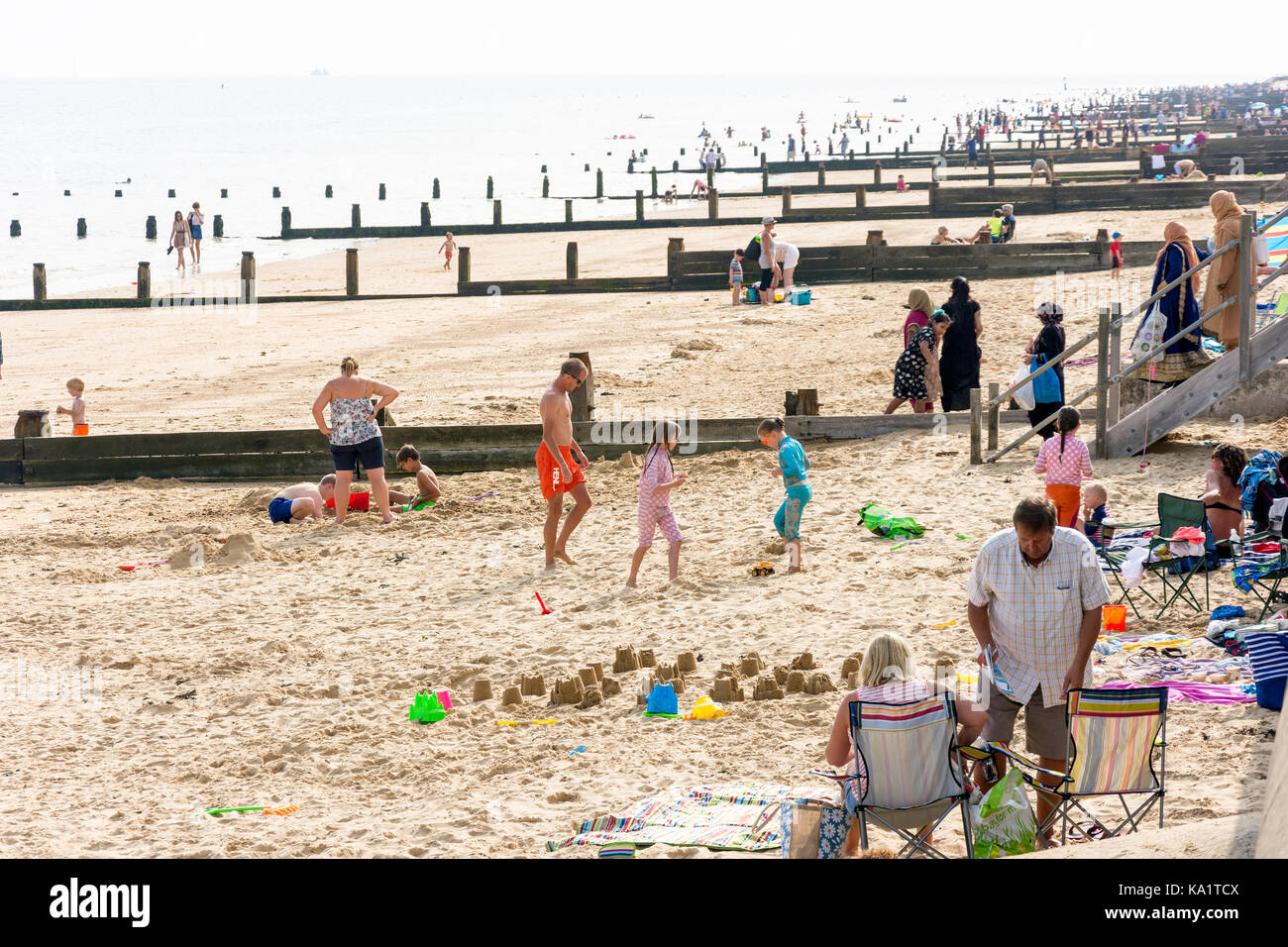 The Groynes, Frinton Beach, Frinton-on-Sea, Essex, England, United Kingdom Stock Photo