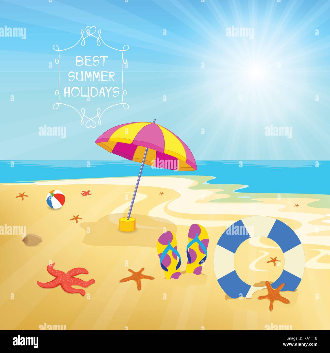 Summer holiday background tropical sand beach flip flops life starfish