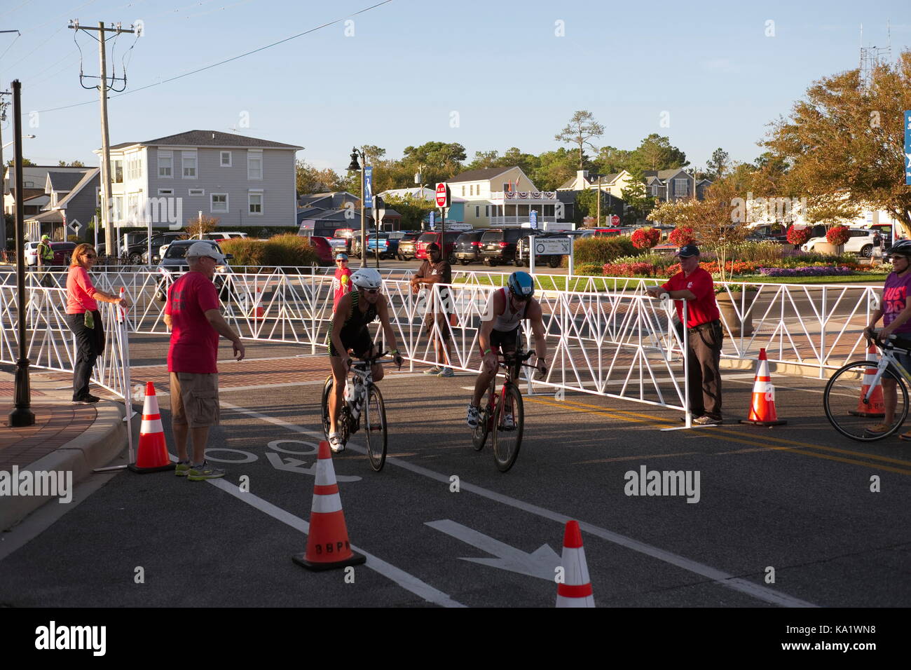 Two men begin the cycling stage of the Bethany Beach (Delaware