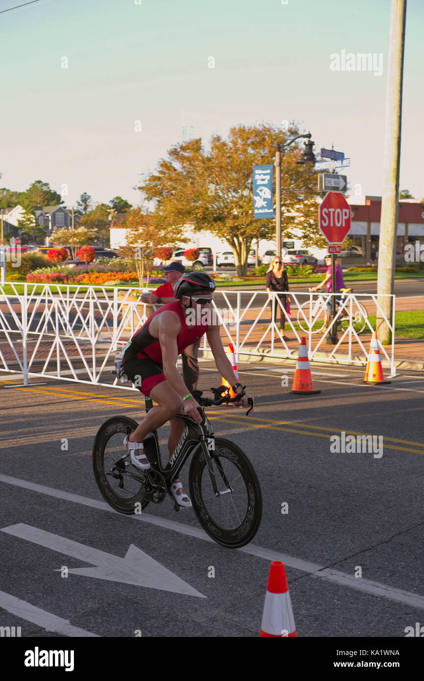 Male athlete begins the cycling stage of the Bethany Beach (Delaware