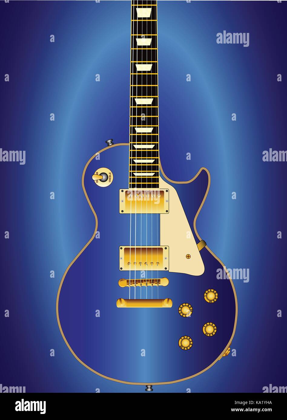 A blue solid electric guitar set on a blue background Stock Vector