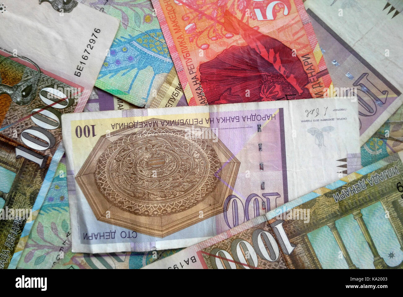 Macedonian denar money banknotes stacked and photographed from above Stock Photo Alamy