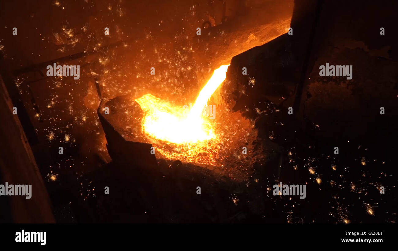 Liquid metal from blast furnace. Liquid iron from ladle in the