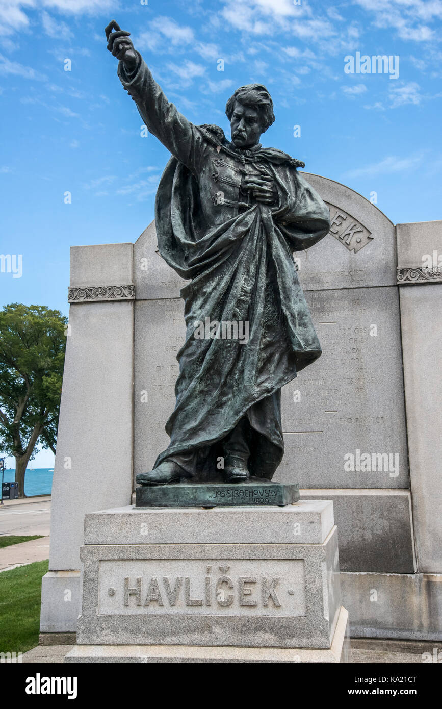 Chicago, Statue of early Polish statesman Havlicek on the Lake Michigan waterfront Stock Photo