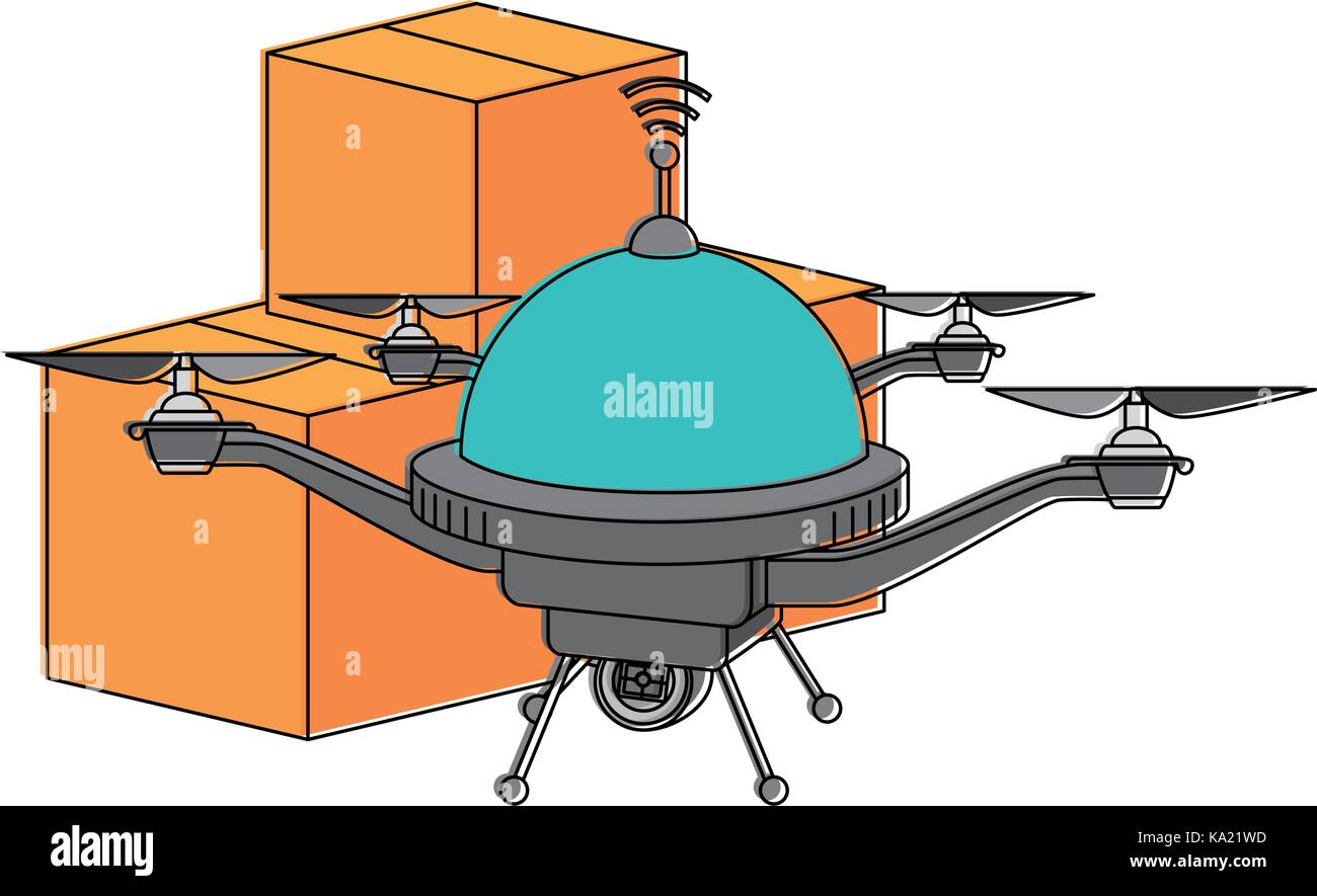 drone flying technology with boxes Stock Vector Image & Art - Alamy