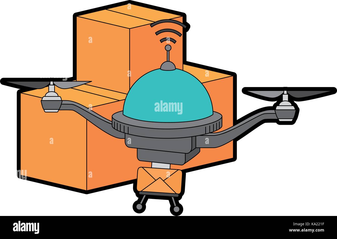 drone flying technology with boxes Stock Vector Image & Art - Alamy