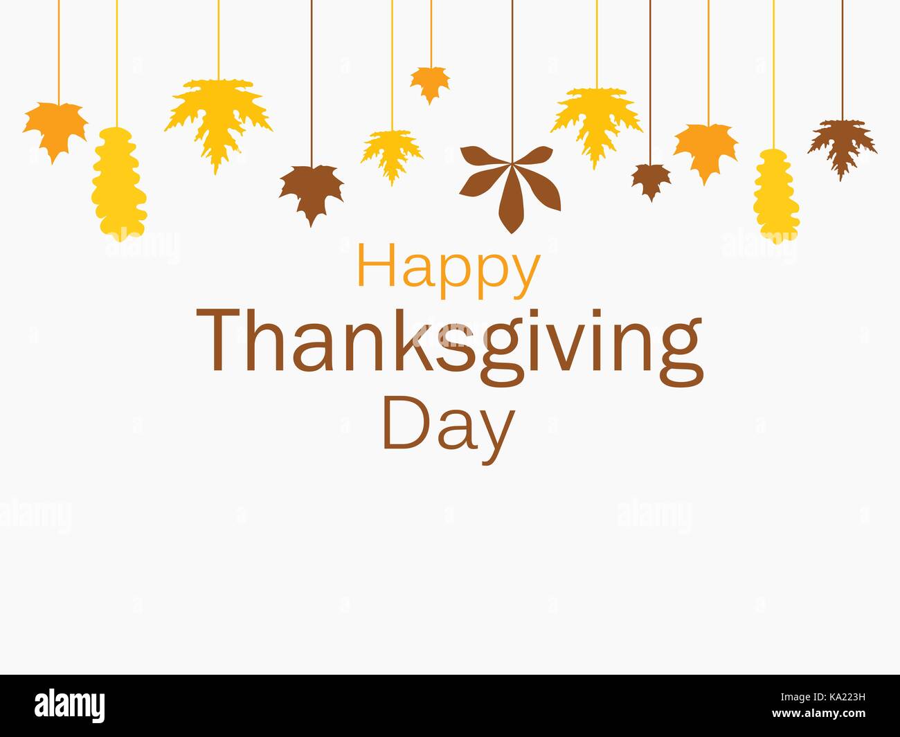 Happy Thanksgiving Day greeting card template. Hanging leaves, a ...