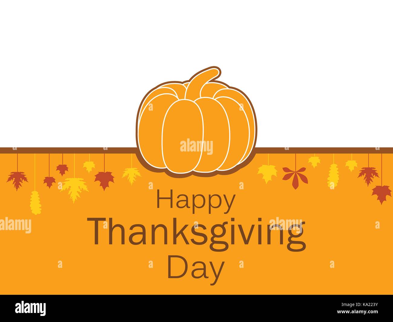 Happy Thanksgiving Day greeting card template. Pumpkins and hanging ...