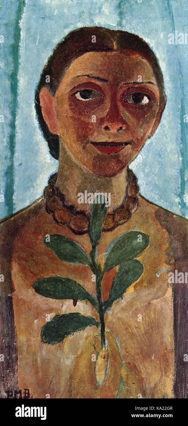 Paula Modersohn-Becker. Self-portrait to the branch of camellia, 1906-1907. Stock Photo