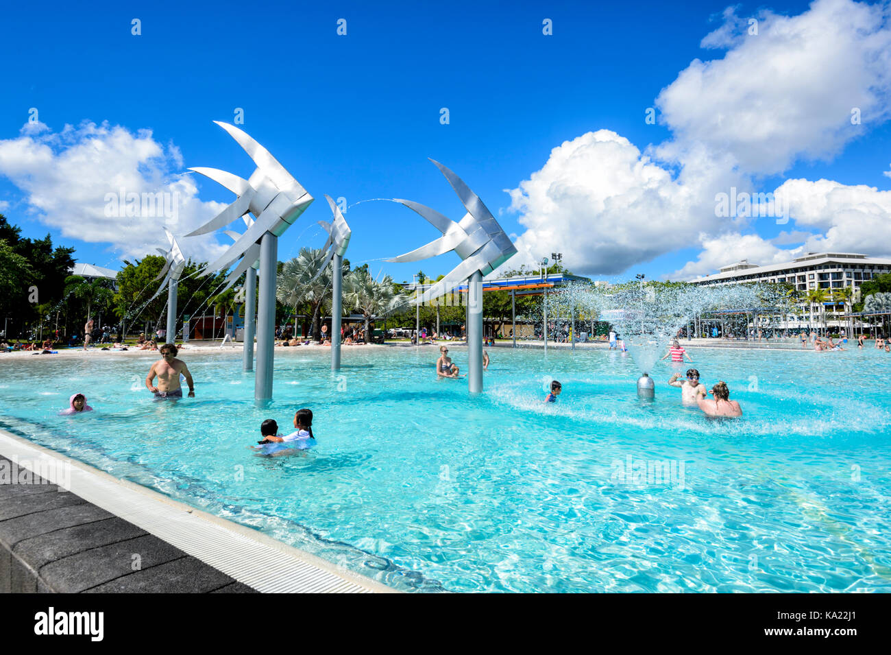 People swimming in the Esplanade Lagoon, Cairns, Far North Queensland, FNQ, QLD, Australia Stock Photo