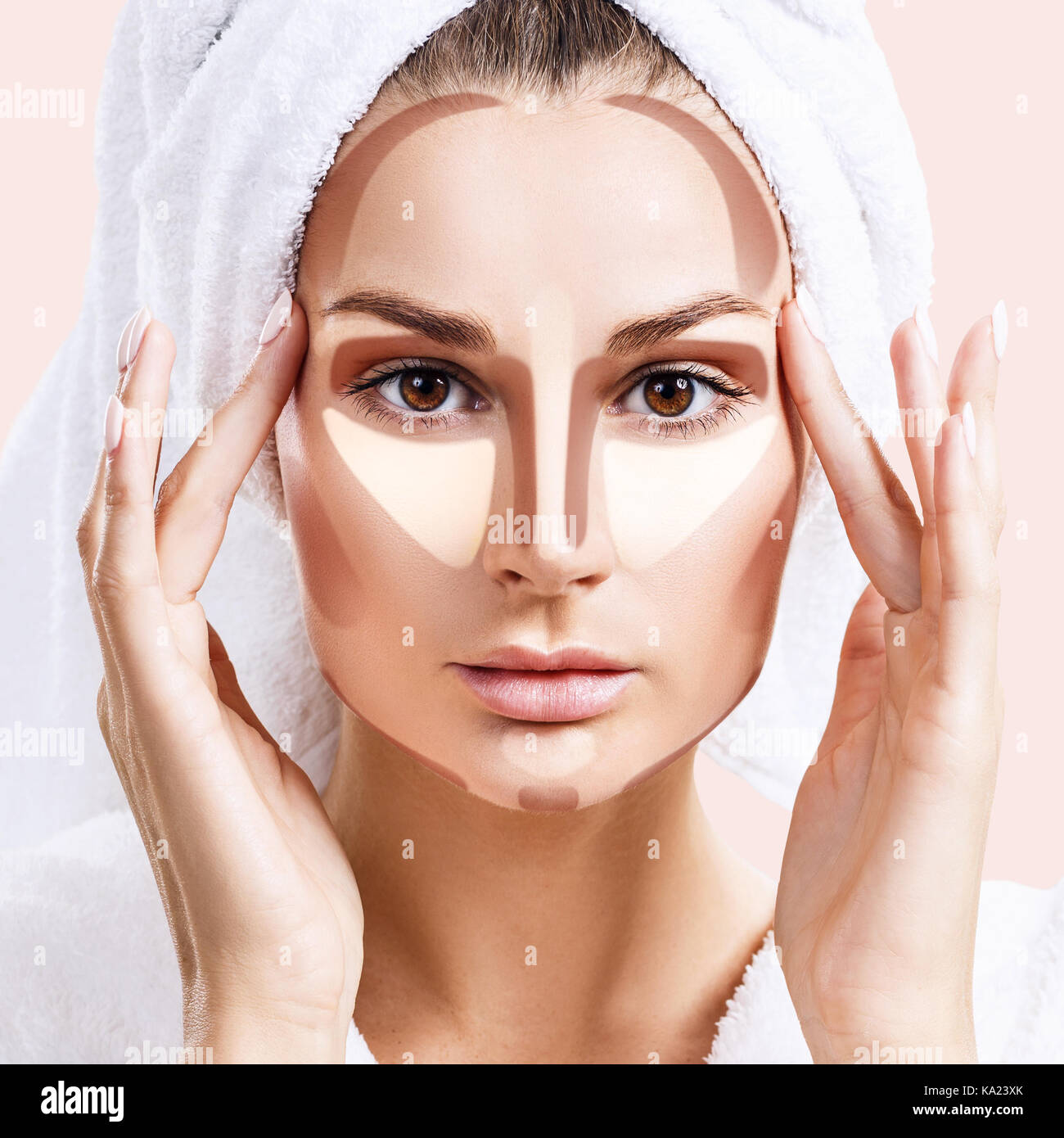 Woman with sample contouring and highlight makeup Stock Photo