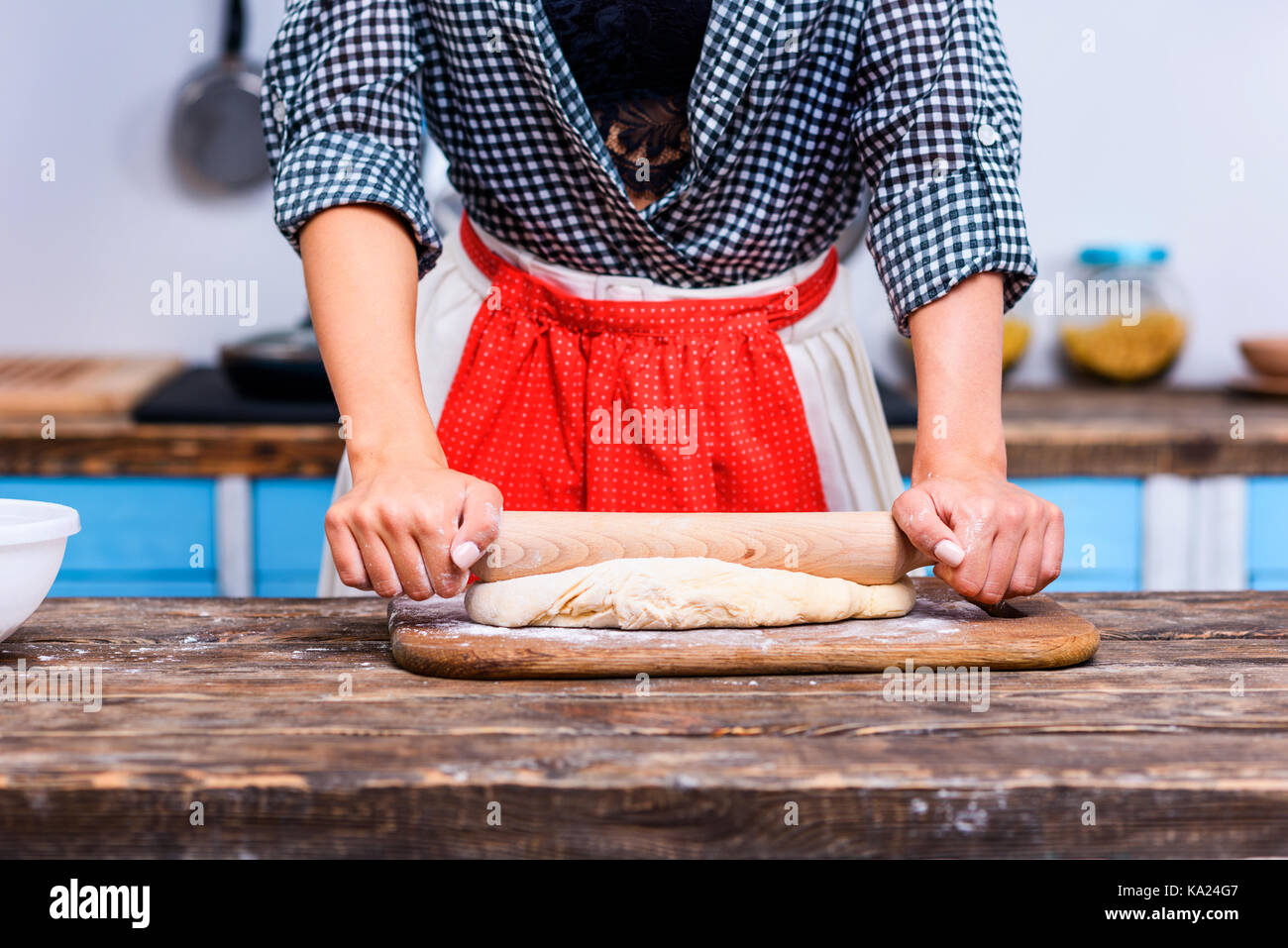 woman kneading dough Stock Photo Alamy