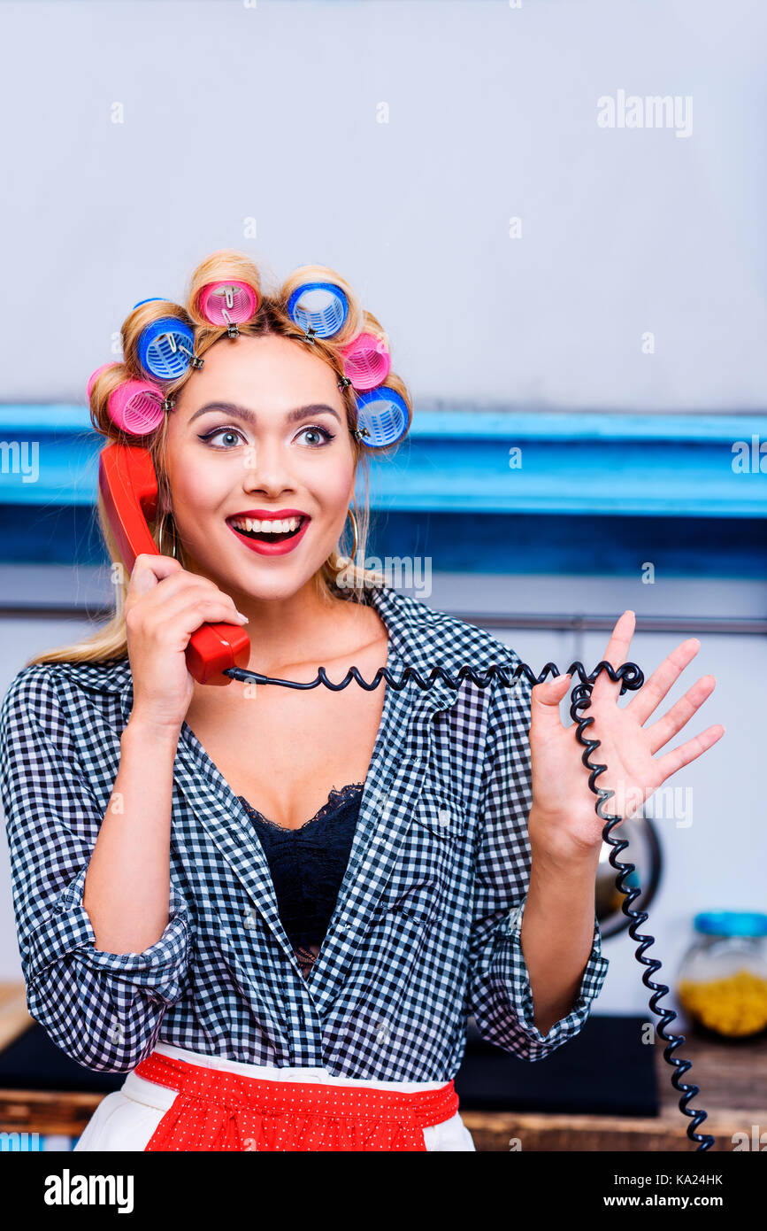 woman talking on telephone Stock Photo