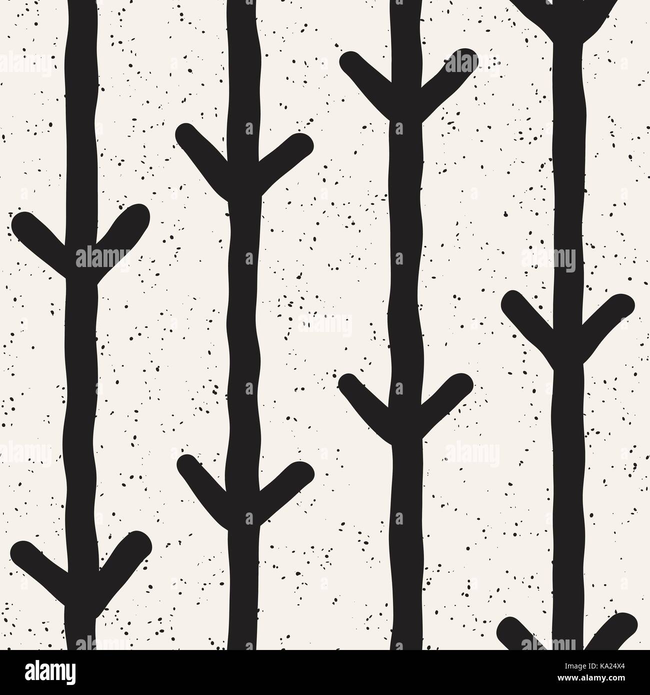 Hand drawn black and white ink abstract seamless pattern. Vector grunge ...
