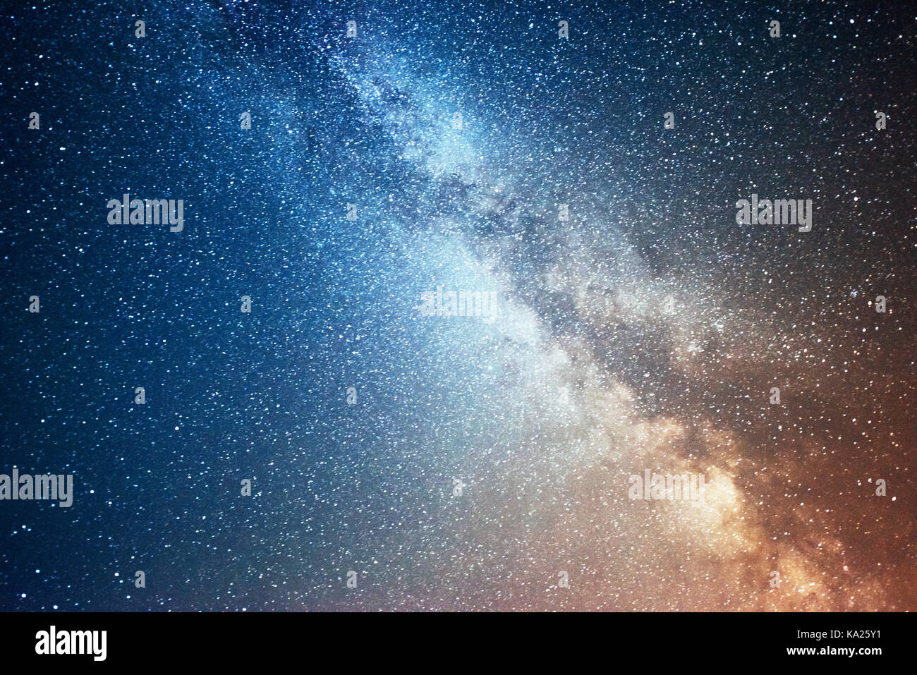 Vibrant night sky with stars and nebula and galaxy. Deep sky astrophoto Stock Photo